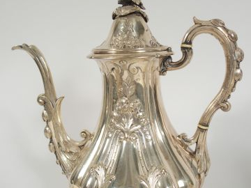 Service à thé et à café de style Louis XV, Napoléon III, en argent poi