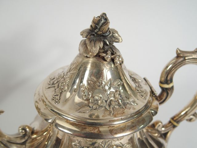Service à thé et à café de style Louis XV, Napoléon III, en argent poi