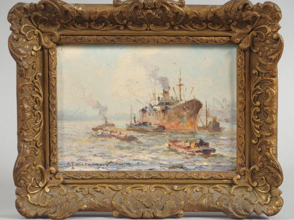 DELFGAAUW, "Le port". Huile sur toile. Signée en bas à gauche. Dim. : 