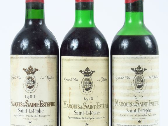 3 BOUTEILLES MARQUIS DE ST ESTEPHE - 1 de 1980/2 de 1976 1 HEP/1 BEP