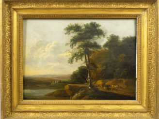 Vente aux enchères Ecole HOLLANDAISE vers 1660, suiveur d'Adam  PYNACKER "Paysage à la ri