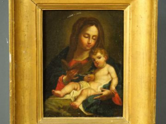 Vente aux enchères Ecole française fin XVIIIème « Vierge à l’Enfant ». Huile sur toile 30