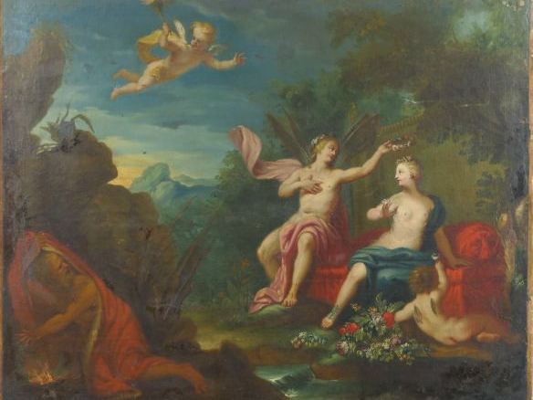 Ecole française XVIIIème 'Scène mythologique'. Huile sur toile 56 x 69