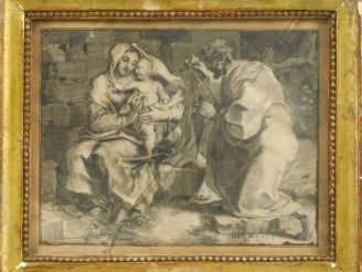 Vente aux enchères Ecole française XVIIIème 'La sainte famille'.  Dessin  à la plume 16,5