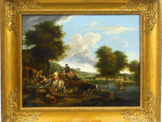 Vente aux enchères 	Ecole FRANCAISE vers 1800, entourage de Jean-Louis DEMARNE 'A l'abreu