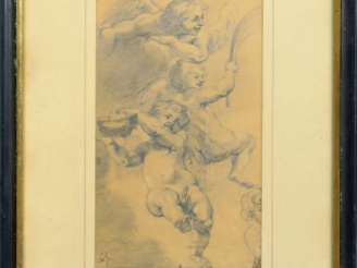 Vente aux enchères Ecole française XIXème 'Etude de puttis'.  Dessin au crayon 22 x 13 cm