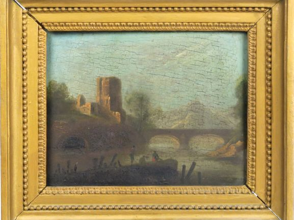 Ecole francaise XIXème 'paysage à la rivière animée'. Paire d'huiles s