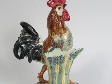 PERRET à Vallauris. Sculpture porte-bouquet en céramique polychrome "C