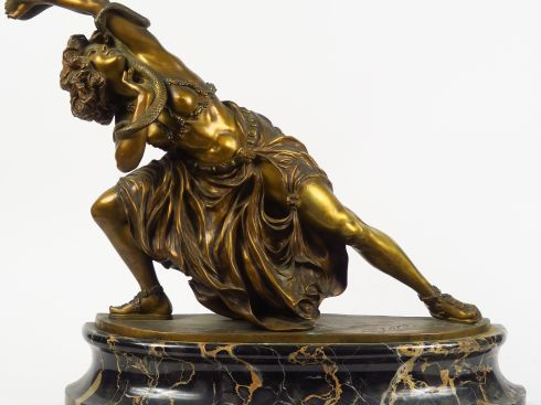 COLINET. "La danse de Carthage" Sculpture en bronze patiné et émaux po
