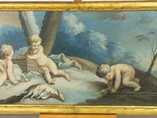 Vente aux enchères Ecole française fin XVIIIème début XIXème "Grisaille, amours chassant"