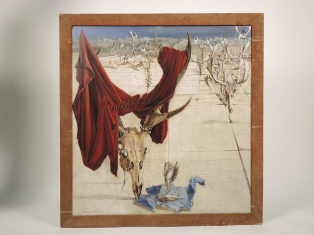 Joséphine BAUDOUIN "Massacre" Peinture sur marbre. Signée en bas à gau