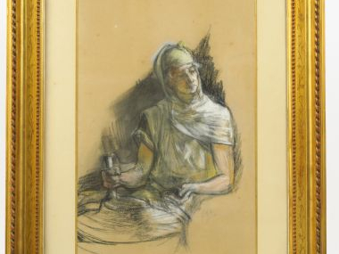 G. GUILLAUMET "Femme arabe moulant du grain" Pastel signé en bas à dro