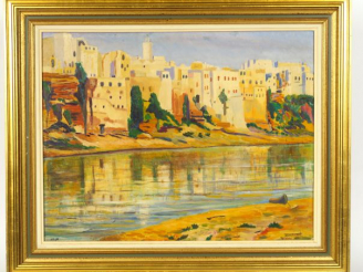 Vente aux enchères LAHLOU "Vue d'Agemmour" Huile sur panneau, signée en bas à droite et d