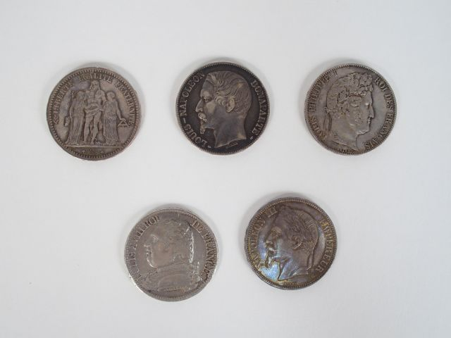 Lot de 5 pièces de 5 Francs de Louis XVIII, Première Restauration (181