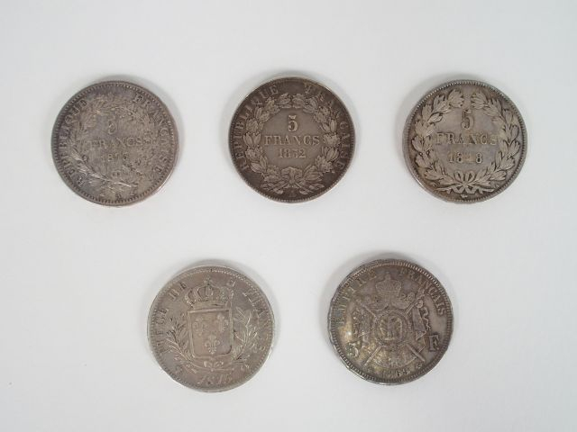 Lot de 5 pièces de 5 Francs de Louis XVIII, Première Restauration (181