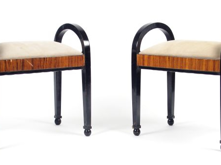 Jean FAURE. Paire de tabourets en palissandre et bois noirci (petits a