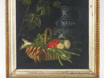Ecole XIXème 'nature morte aux légumes'. Huile sur toile. 52 x 47 cm