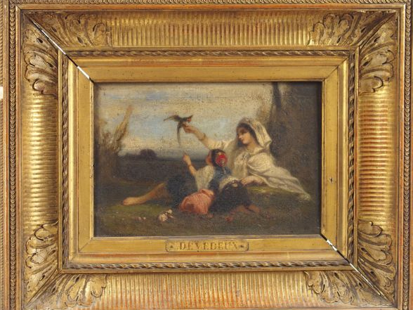 DEVEDEUX "Jeunes Grecs". Huile sur toile. Signée en bas à gauche.  19 