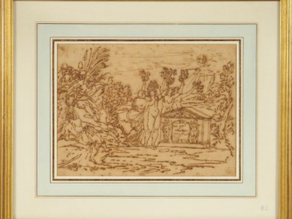 Vente aux enchères Ecole française XVIIème. 'Scènes mythologiques'. Paire de dessins à la