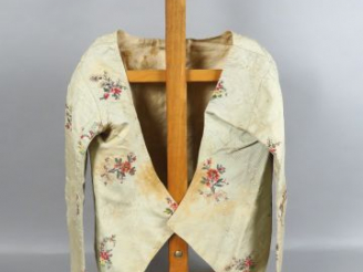 Vente aux enchères Beau document, corsage baleiné Louis XVI soie armure cannelée vert ama