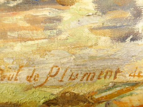 Paul de PLUMENT "Fermière traversant le gué" Huile sur toile, signée e