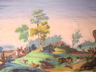 Vente aux enchères ZUBER. Papier peint panoramique "Scène de chasse au sanglier" (petits 