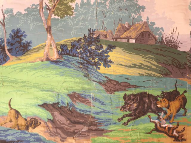 ZUBER. Papier peint panoramique "Scène de chasse au sanglier" (petits 