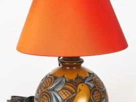 Vente aux enchères MOUGIN. Vase boule Art Déco monté en lampe en grès polychrome à décor 