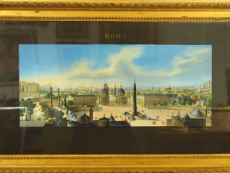 Vente aux enchères Gouache italienne fin XIXe. 'Vue panoramique de Rome depuis les jardin
