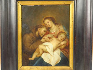 Vente aux enchères Ecole française XVIIIe. 'Moine agenouillé devant l'enfant Jésus et la 