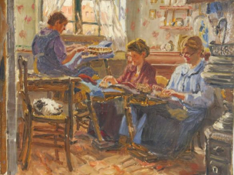 Vente aux enchères Paul BARIAN. 'L'atelier de couture'. Huile sur toile, signée en bas à 