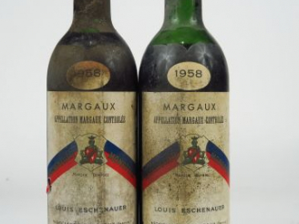 Vente aux enchères 2 BOUTEILLES MARGAUX ESCHENAUER - 1958 - 1 MEP/1 HEP/BS