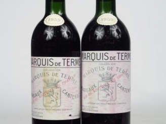 Vente aux enchères 2 BOUTEILLES CHÂTEAU MARQUIS DE TERME CC MARGAUX - 1959 - 1 BG/1 LB/ET
