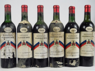 Vente aux enchères 6 BOUTEILLES MARGAUX L. ESCHENAUER - 1959 - 1 LB/2 LB-HEP/3 HEP/1 MEP/
