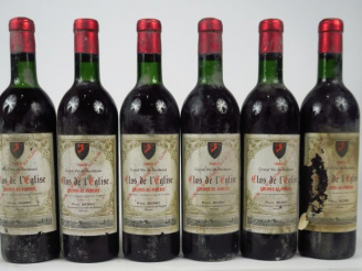 Vente aux enchères 6 BOUTEILLES CLOS DE L'EGLISE LALANDE DE POMEROL P. BERRY - 1962 - 5 B