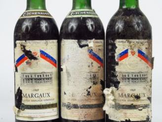 Vente aux enchères 3 BOUTEILLES MARGAUX ESCHENAUER - 1969 - BG/ETA
