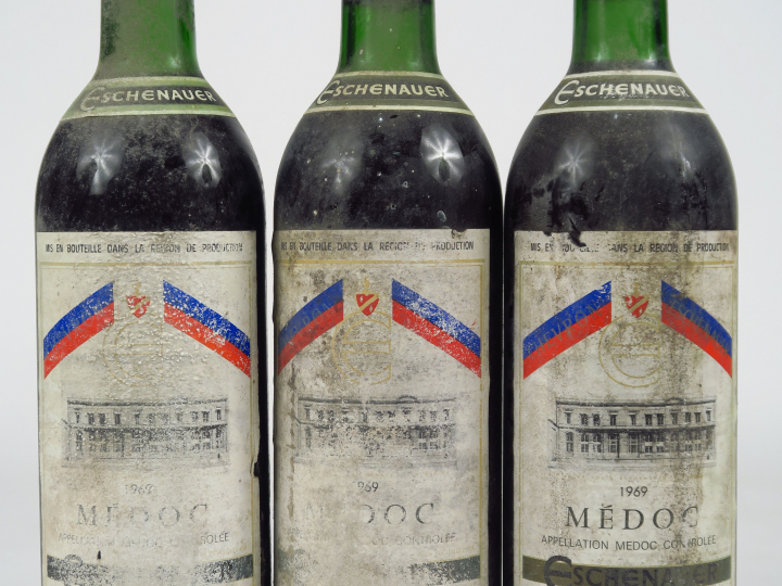 3 BOUTEILLES MEDOC ESCHENAUER - 1969 - 1 BG/2 LB/ETA/BS