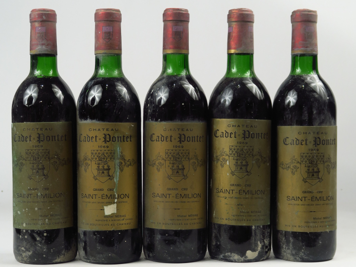 5 BOUTEILLES CHÂTEAU CADET PONTET ST EMILION GC - 1969 - 4 LB/1 HEP/BS