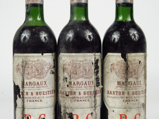 Vente aux enchères 3 VIEILLES BOUTEILLES MARGAUX BARTON   GUESTIER - NM/EA/2 BG/1 HEP