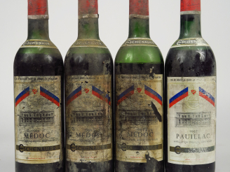 Vente aux enchères 4 BOUTEILLES ESCHENAUER : 1 PAUILLAC 1967 ME/EA - 3 MEDOC 1966 BEP/EA