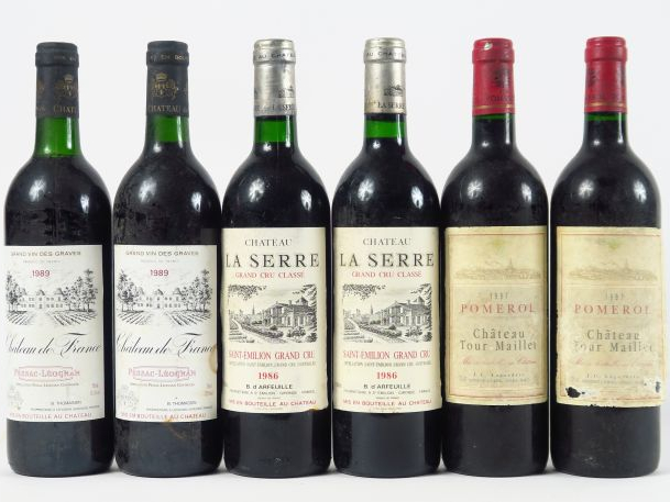 6 BOUTEILLES : 2 CHÂTEAU LA SERRE ST EMILION GC 1986 - 2 CHÂTEAU DE Fr