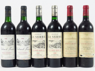 Vente aux enchères 6 BOUTEILLES : 2 CHÂTEAU LA SERRE ST EMILION GC 1986 - 2 CHÂTEAU DE Fr