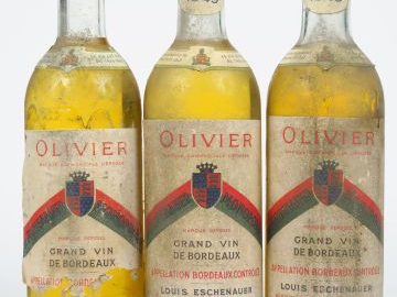 3 BOUTEILLES OLIVIER BORDEAUX ESCHENAUER 1949 - BG/1 PRESUMEE/1 EA