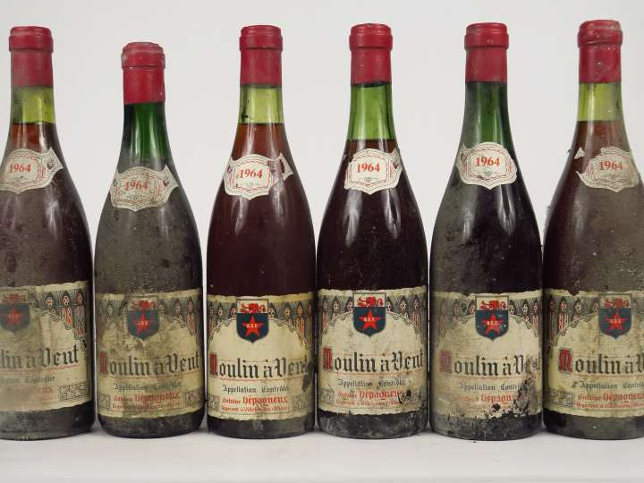 6 BOUTEILLES MOULIN A VENT A. DEPAGNEUX - 1964 - 3 à 3 CM/2 à 4 CM/1 à