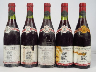Vente aux enchères 5 BOUTEILLES GEVREY CHAMBERTIN ROSSIGNEUX GEISWELLER - 1967 - 3 ETA/BS