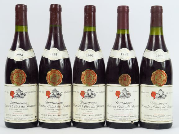 5 BOUTEILLES HAUTES CÔTES DE BEAUNE H. NAUDIN FERRAND - 1993 - 0,5 à 2