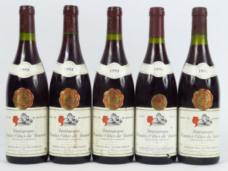 Vente aux enchères 5 BOUTEILLES HAUTES CÔTES DE BEAUNE H. NAUDIN FERRAND - 1993 - 0,5 à 2