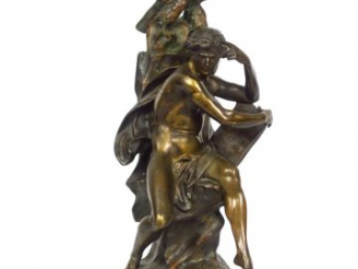 Vente aux enchères E. PICAULT "Le penseur" Sculpture en bronze à patine brune. Signée. H.