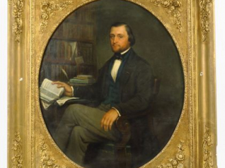 Vente aux enchères Ecole française XIXème "Portrait d'écrivain" Huile sur toile, dans un 