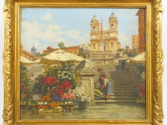 Vente aux enchères Filippo ANIVITTI "La place d'Espagne  à Rome" Huile sur toile. Signée 